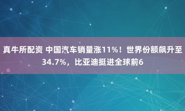 真牛所配资 中国汽车销量涨11%！世界份额飙升至34.7%，比亚迪挺进全球前6
