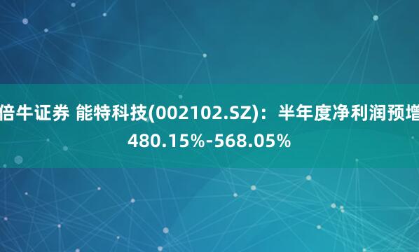 倍牛证券 能特科技(002102.SZ)：半年度净利润预增480.15%-568.05%